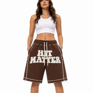 Shorts en molleton pour femme, taille à cordon de serrage personnalisable, coupe ample, décontractés, 100% coton épais, pour l'hiver, longueur genou - Product Image 1