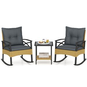 Ensemble de 3 chaises à bascule en rotin d'extérieur avec table d'appoint à 2 niveaux pour jardin et cour - Product Image 1