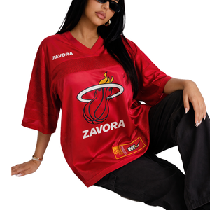 เสื้อฟุตบอลตาข่ายคอวีสีแดงราคาส่งถูก ปักลายได้ตามสั่ง สไตล์สตรีทแวร์วินเทจ เสื้ออเมริกันฟุตบอลสำหรับผู้หญิง จากซัพพลายเออร์ - Product Image 6