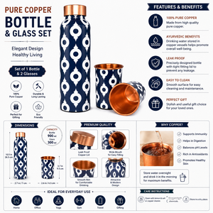 Premium Pure <b>Copper</b> Water Bottle and Glass Set 900ml Leak Proof Bottle with 2 <b>Copper</b> Glasses - Product Image 5