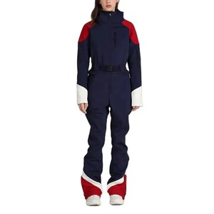 Traje de Nieve para Mujer, Mono de Esquí Impermeable de una Pieza con Capucha y Cremallera, Diseño Color Block, Estampado Digital - Product Image 1