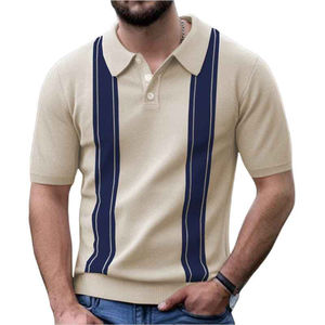 Men's Short Sleeve <b>Striped</b> Knitted for <b>Shirt</b> Regular Fit Casual <b>Black</b> <b>White</b> Pattern 100% Cotton Breathable - Product Image 4