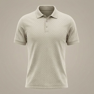 Polo à manches courtes pour homme, beige, 100% coton, tricoté, décontracté, uni, respirant, coupe classique, boutons - Product Image 1