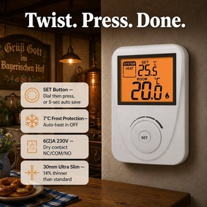 <span class=keywords><strong>Thermostat</strong></span> rotatif fin B2B OEM 30mm avec bouton SET, sauvegarde automatique en 5 secondes, chauffage/refroidissement, NC COM NO, <span class=keywords><strong>contact</strong></span> <span class=keywords><strong>sec</strong></span> pour installation DIY en appartement - Product Image 1