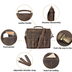 Genuine Leather Messenger Bag with Arcuate Shoulder Strap Detachable Handle Unisex Satchel <b>Briefcase</b> for Hunting - Product Image 4
