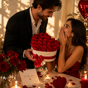 Grand Chelsea Eternal Rose Gift Box White Scarlet Accents Square Shape for Valentine's Day Mother's Day Gifts Made Natural - Product Image 2