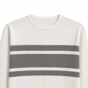 <b>Men's</b> White Knitted Crew Neck Pullover <b>Grey</b> Striped Long Sleeve Casual <b>Sweatshirt</b> - Product Image 4
