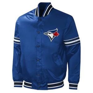 Chaqueta Varsity Bordada de Toronto para Hombre, Azul, Cuello Camisero, Corte Regular, Cierre de Cremallera, Estilo Casual, para Otoño - Product Image 6