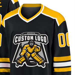 Camiseta de hockey sobre hielo personalizada, uniforme de equipo sublimado, nombre y número personalizados, 100% poliéster, acolchada, transpirable, de secado rápido, cuello en V, corte ajustado - Product Image 4