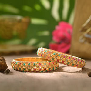 24K Gold Plated Pearl Kada Bangles 2x6-Trendy Engagement Bracelets - Product Image 3