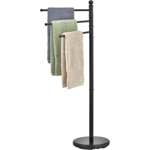 Porte-serviettes en métal doré antique avec poteau cylindrique et base ronde pour la maison, les hôtels, les salles de bain, supports et étagères de rangement - Product Image 4