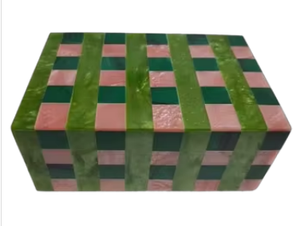 Handcrafted Pink And Green Checkered Resin Inlay Decorative <b>Box</b> Luxury Mosaic Jewelry <b>Keepsake</b> <b>Box</b> For Modern Home Office - Product Image 6