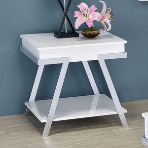 Tavolino Consolle in Stile Contemporaneo Bianco Lucido con Struttura Cromata, Arredamento Elegante per Soggiorno - Product Image 1