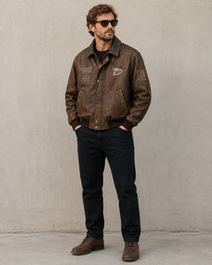 Soft Goat Leather Ribbed Cuff Custom Embroidered Low MOQ Casual Bomber <b>Men</b> Leather Jacket - Product Image 4