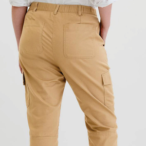 Women Cargo Pants Solid Color Canvas Mid Waist Elastic <b>Ankle</b>-Length Casual Pants With Pockets Breathable Woven Fit Regular - Product Image 5