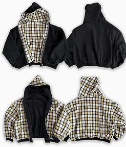 Sudadera con capucha Y2K grunge a cuadros con cremallera para hombre y mujer, reversible, oversize, estilo emo, gráfico de los años 2000, holgada, para otoño - Product Image 4
