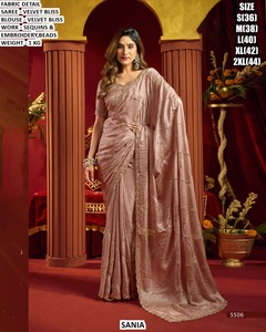 Sari de Terciopelo Lavanda para Mujer SANIA con Bordado de Lentejuelas para Boda - Product Image 6