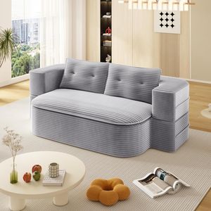 Canapé-lit pliable moderne 2-en-1 de 78,7 pouces avec tissu en velours côtelé moelleux, convertible confortable avec 2 oreillers doux et une couverture fonctionnelle - Product Image 5
