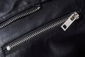 Chaqueta de moto de invierno con cuello alto, de piel sintética de oveja, cuero vacuno, tela transpirable de lana, cierre de cremallera, con forro. - Product Image 4