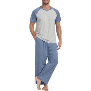 2 Piece <b>Men</b> Night Suit Short Sleeve Crew Neck Shorts <b>Set</b> Elastic Waist Soft Breathable Lightweight Summer <b>Pajamas</b> - Product Image 3