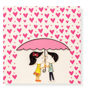 Carte en quilling Couple romantique sous un parapluie Thème de la Saint-Valentin Carte en quilling faite à la main Cartes de vœux avec enveloppe Cadeau pour les amoureux - Product Image 1