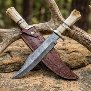 Couteau Bowie en acier Damas fait main avec manche en os de chameau et étui en cuir fin, couteau d'extérieur, vente en gros, couteau de camping - Product Image 1