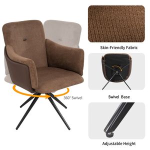 Juego de 2 Sillas de Escritorio Giratorias de 360 Grados para Oficina en Casa, Sillas Tapizadas con Brazos y Base de Metal para Dormitorio, Sala de Estar o Estación de Maquillaje - Product Image 6