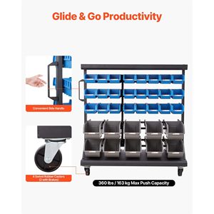 Carrello Portaoggetti a 5 Ripiani a Doppio Lato con 68 Contenitori, Armadietto Mobile per Attrezzi con Ruote, Organizzatore per Componenti a Doppio Lato - Product Image 3