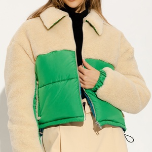 Color Blocked <b>Quilted</b> <b>Jacket</b> Women's Short Style Turn-down Collar Zipper Closure Faux Fur Lining Winter Coat - Product Image 5