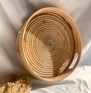 Tienphong – plateau rond en rotin, vente en gros, 3 tailles S M L | Panier de service tissé à la main avec poignée - Product Image 2