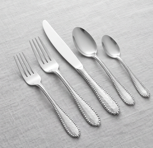 Ensemble de couverts classiques en acier inoxydable avec manche perlé, finition miroir, compatible lave-vaisselle, idéal pour les dîners de mariage - Product Image 1