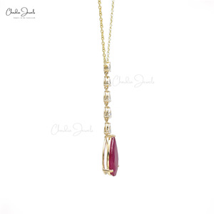 <b>Top</b> Products 8 CTW Pear Cut Ruby Gemstone Necklace with 14k Solid Yellow <b>Gold</b> Diamond Teardrop Necklace Wedding Anniversary Gift - Product Image 6