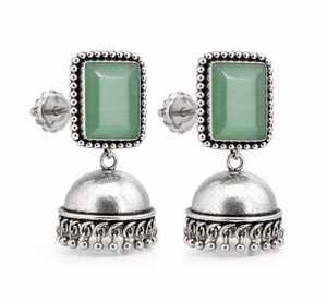 Directo de Fábrica ARTS JEWELS Pendientes Colgantes Jhumka Indios Oxidados de Latón con Acabado Plata Antigua y Engaste de Bisel para Mujer, Regalo para Fiesta, Venta al por Mayor - Product Image 4