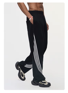 Pantalon de survêtement bleu marine pour homme avec bandes latérales blanches, taille élastique, pantalon de sport décontracté, tissu tricoté mi-lourd, vêtements d'automne - Product Image 2