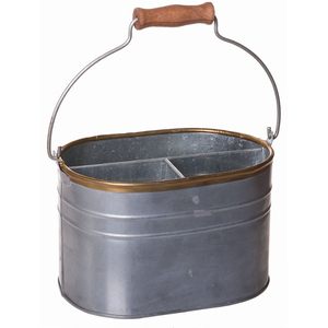 Porta Utensilios de Metal Galvanizado Estilo Rústico con Asa, Organizador de Cubiertos Portátil de 4 Compartimentos, Estilo Vintage - Product Image 6