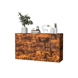 Meuble de rangement vintage en panneaux de particules de bois et placage de tissu non tissé, 134*40*67cm, double rangée, 3 niveaux, 6 tiroirs, pour salon - Product Image 5