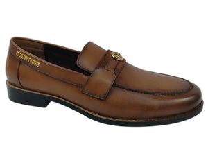 Mocasines de Cuero Genuino Color Marrón Tabaco, Punta Redonda, Sin Cordones, Suela de Goma Acolchada, Color Sólido, Para Todas las Temporadas - Product Image 1