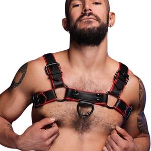 Harnais en cuir pour homme Hardline Bulldog rouge, ajustable, ajustement confortable sur la poitrine, cuir de qualité supérieure, vêtements de club - Product Image 4