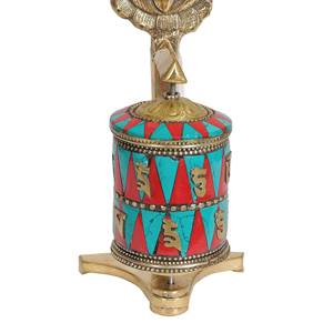 ล้อสวดมนต์ชาวพุทธทิเบตทำด้วยมือขนาด7นิ้วพร้อมหอยสังข์ (ashtamangala) ของตกแต่งบ้านทำจากทองเหลืองสำหรับเป็นของขวัญผลิตในอินเดีย - Product Image 2