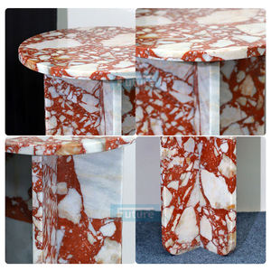 Natural Calacatta Red Marble Durable Modern Side <b>Table</b> with Low Cross Legs and Round Top for Apartment Villa Mansion Hotel - Product Image 3