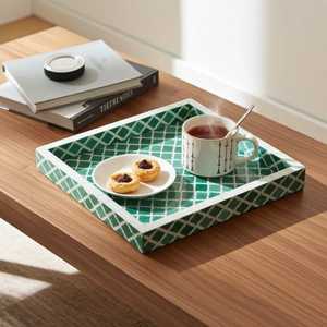 Nouveau plateau en bois avec incrustation de nacre et d'os, plat de service moderne pour café et collations, élégant pour la maison, l'hôtel, le bureau, fait main, Diwali - Product Image 2