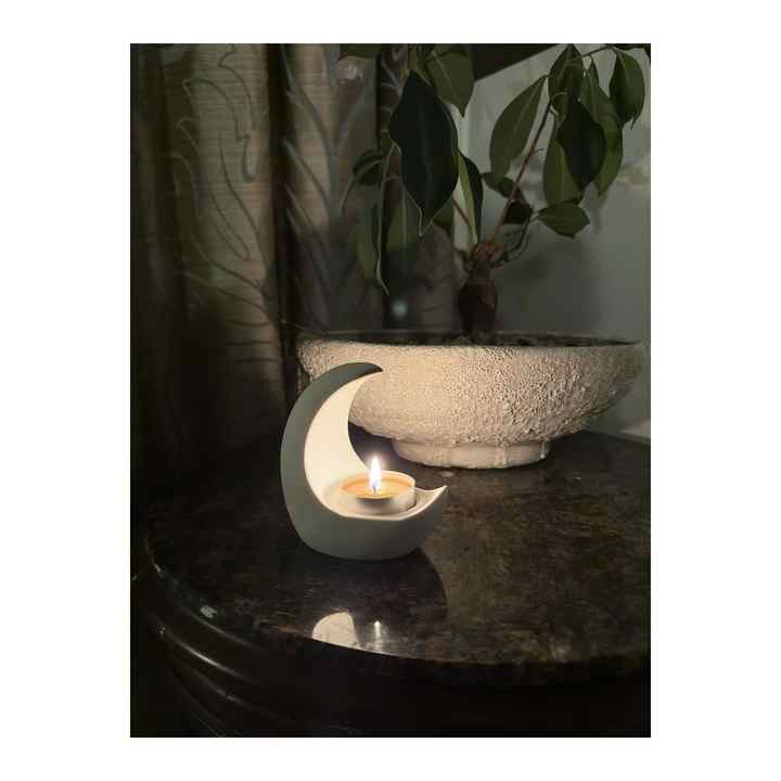 Moon Candle Holder Tealight Candle Concrete Decorative Design Candle Holder