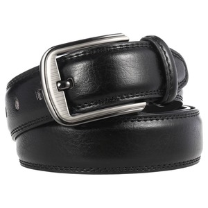 Ceinture Formelle en Cuir Véritable avec Boucle Rectangulaire Argentée, Style Moulé Monobloc Durable - Product Image 1