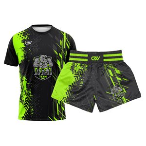 OEM Custom Logo Sublimated Print Stretch Muay Thai Short Set Custom 100%<b>Polyester</b> Fiber Training Wear Short Sleeve Martial Arts - Product Image 1