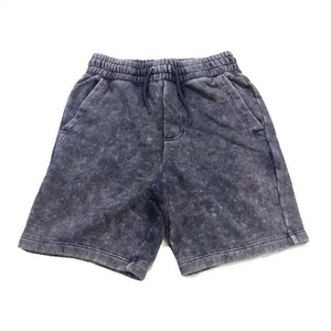 Shorts de sport décontractés pour hommes en toile noire délavée à l'acide, polyester et coton, taille élastique, poches latérales, séchage rapide, respirant, OEM, durable - Product Image 1