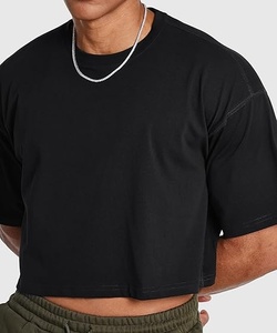 Camiseta Corta Oversize para Hombre, Negra, Manga Corta, Cuello Redondo, Color Sólido, Informal, Tejido Jersey, Transpirable - Product Image 6