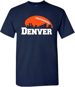 T-shirt Denver Football City Skyline en coton bleu marine, thème sportif, vêtements unisexes, 100% coton, lavage en machine - Product Image 1