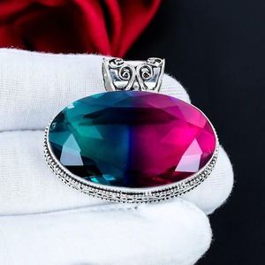Bi-Color Tourmaline Pendant 925 Sterling Silver Pendant Oval Faceted Gemstone Handmade Pendant, Designer Jewelry Gift for Women - Product Image 3