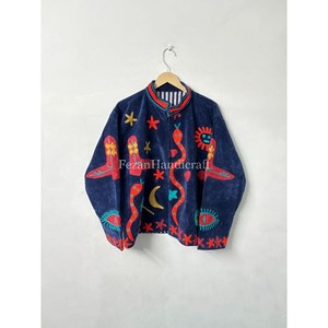 Boho Chic Jacket Unisex Party Wear Jacket Green Velvet Jacket <b>Coat</b> Hand <b>Stitch</b> Cotton Lining Uzbek Embroidery Jacket - Product Image 4