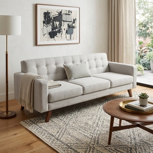Canapé de salon moderne en bois de teck massif, rembourré, style mi-siècle, avec capitonnage en tissu, canapé deux places, meubles de maison - Product Image 4